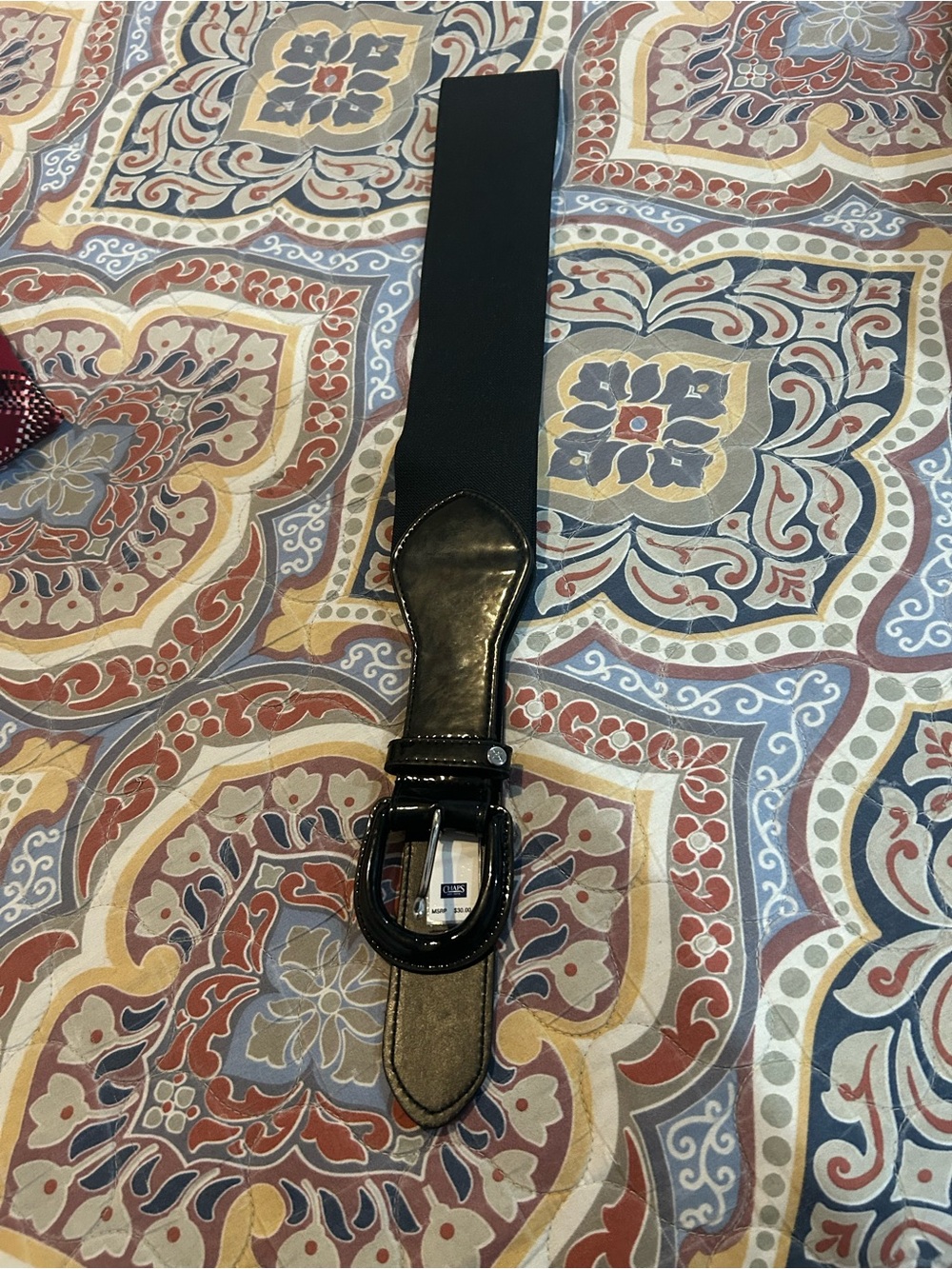 Chaps Black Elastic Stretch Belt with Glossy Black Buckle